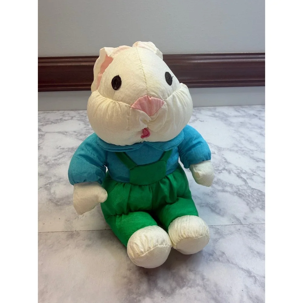 VTG International Silver Co Plush Easter Bunny Rabbit Blue Shirt Green Overalls